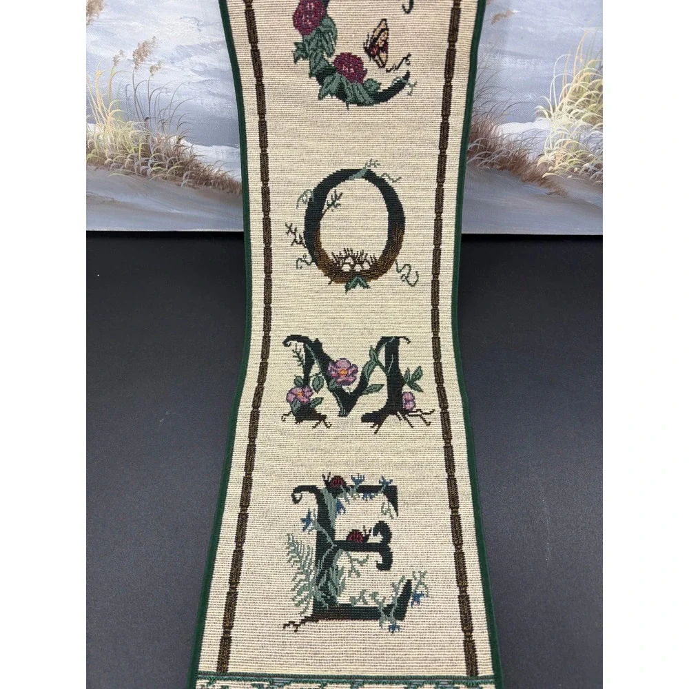 Vintage Woven Tapestry Welcome Wall Hanging Floral Hummingbird Vertical Scroll